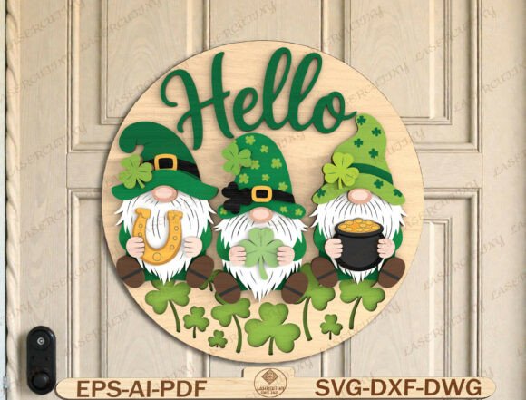Hello Gnome St Patrick Door Hanger Svg Graphics