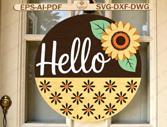 Hello Sunflower Door Hanger Laser Cut – Graphic Templates for Digital Selling